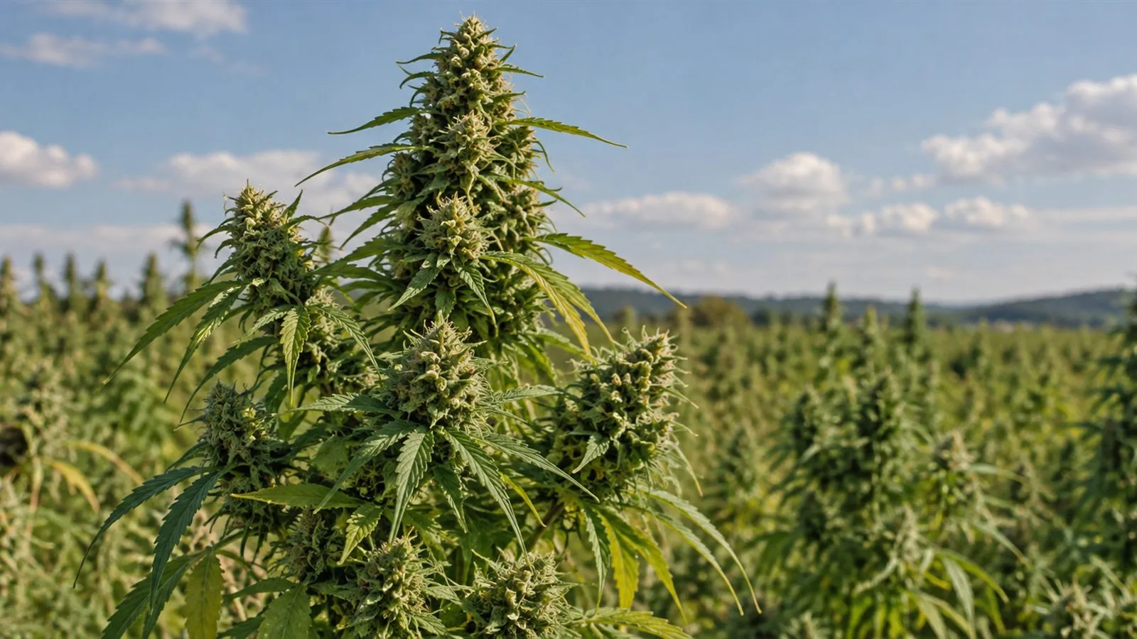 Plant de chanvre en fleur dans un champ, en fin d'été