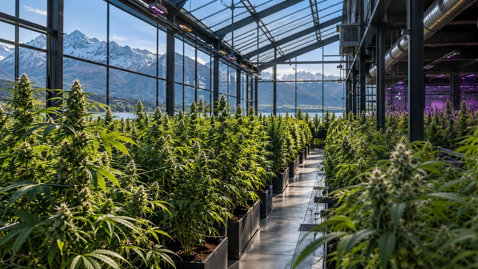 Chanvre cultivé dans une serre en verre en Suisse