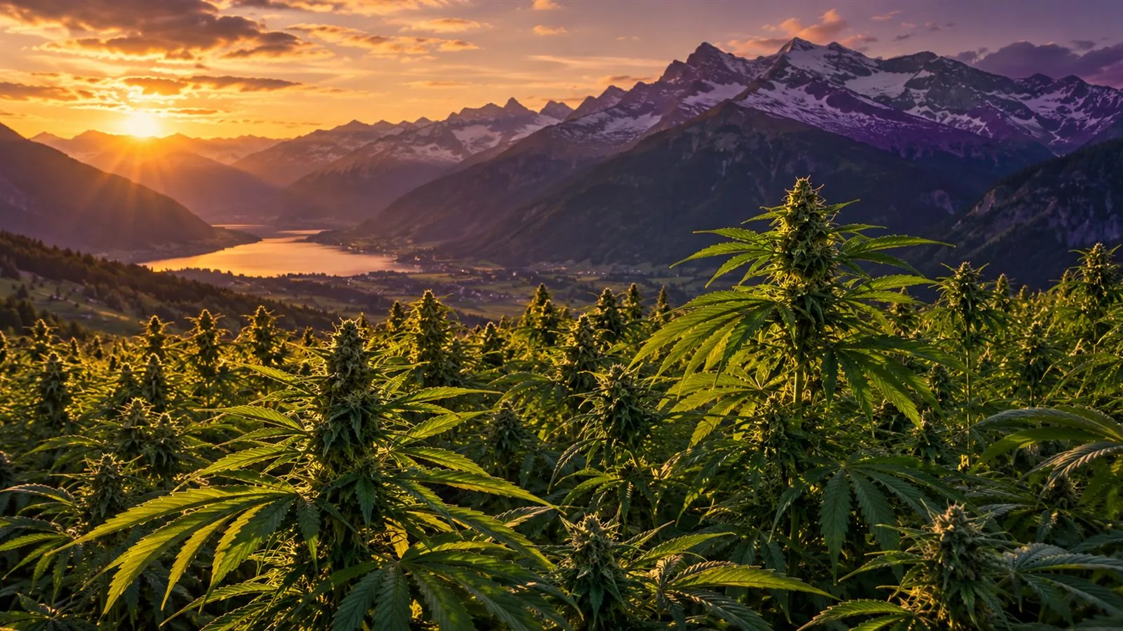 Champ de chanvre en plein air dans une vallée suisse